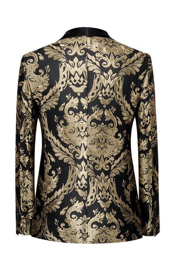 Svart gylden broderi blazer for menn